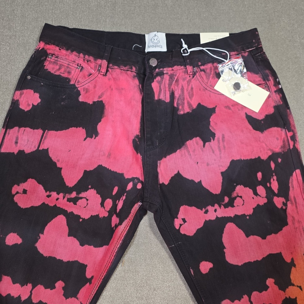 MNML babyface mixed color straight jeans men Black Red 38 X 30